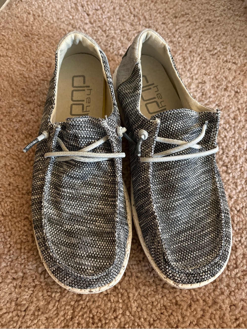 Hey Dude Women's Black & White Knit Slip-On Loafers with Lace Detail